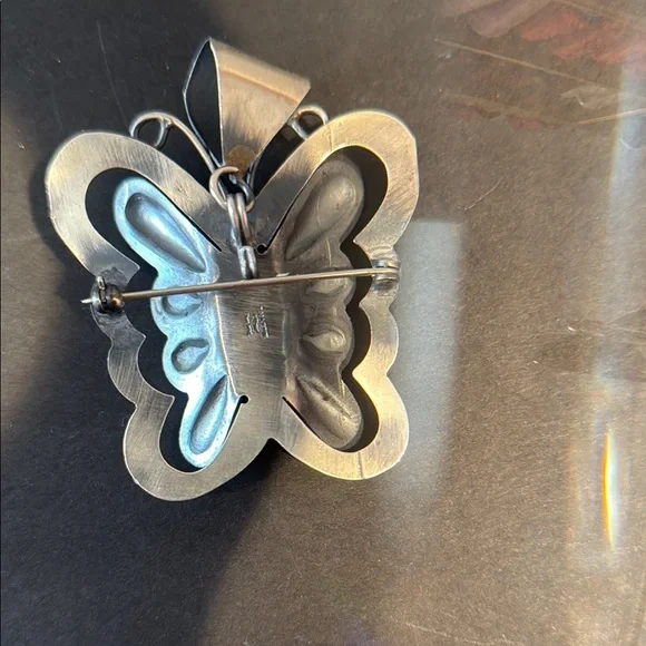 Silver and Turquoise Butterfly Pendant / Brooch - Picture 2 of 9